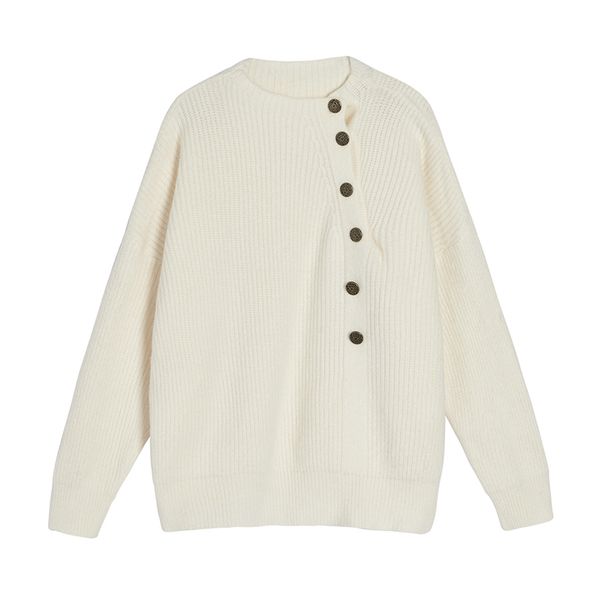 women sweater knitted white solid o neck button pullovers casual winter loose m0041 210514, White;black
women sweater knitted white solid o neck button pullovers casual winter loose m0041 210514, White;black