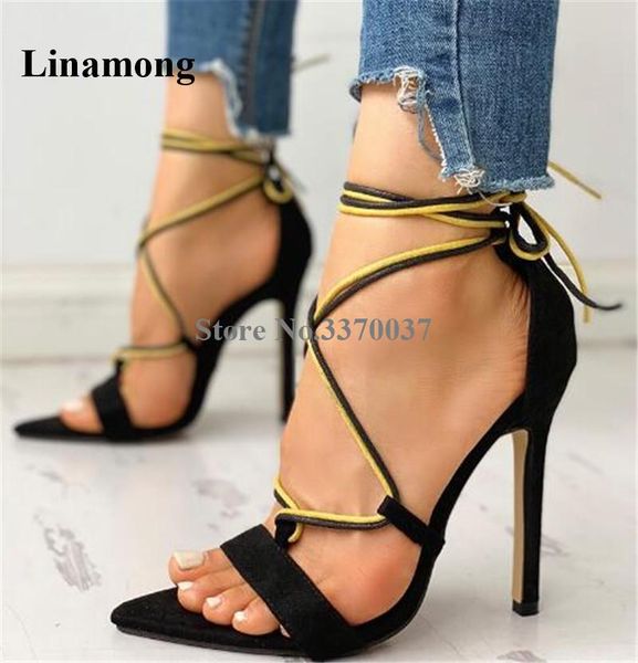 women elegant fashion pointed open toe suede leather stiletto heel gladiator sandals strap cross high dress heels, Black
women elegant fashion pointed open toe suede leather stiletto heel gladiator sandals strap cross high dress heels, Black