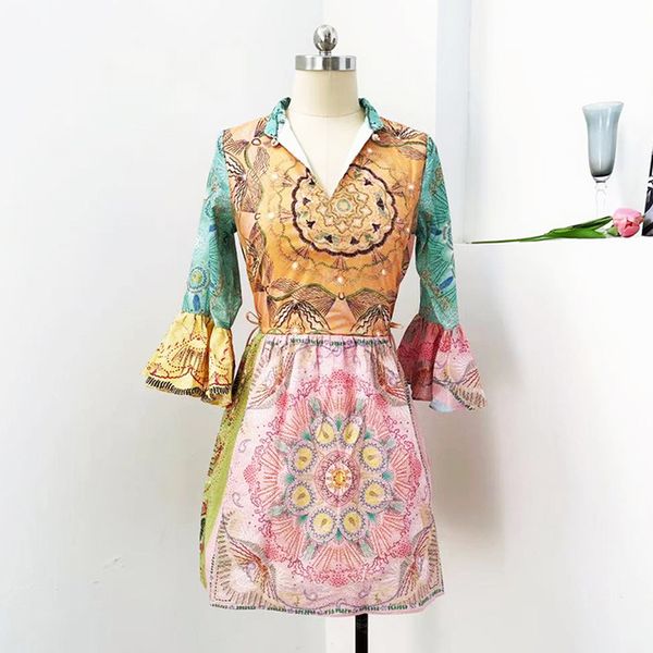 women's runway dresses stand collar long sleeves vintage button open back ruffles elegant printed dress vestidos, Black
women's runway dresses stand collar long sleeves vintage button open back ruffles elegant printed dress vestidos, Black