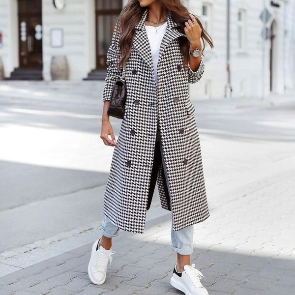 women's wool & blends 2021 winter women long overcoat sleeve slim solid houndstooth double-breasted patchwork casual female coat street, Black
women's wool & blends 2021 winter women long overcoat sleeve slim solid houndstooth double-breasted patchwork casual female coat street, Black