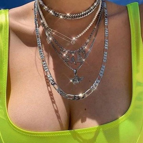multi layer angel pin letter pendant necklace for women metal cool charm hip hop punk pearl choker jewelry gifts necklaces, Silver
multi layer angel pin letter pendant necklace for women metal cool charm hip hop punk pearl choker jewelry gifts necklaces, Silver