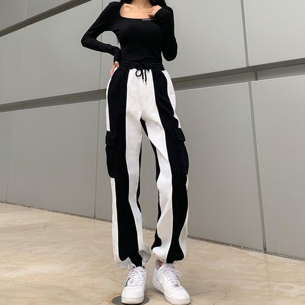high-waisted black white spilce pocket jeans drawstring elastic waist casual trousers streetwear fashion cargo pants women women's, Blue
high-waisted black white spilce pocket jeans drawstring elastic waist casual trousers streetwear fashion cargo pants women women's, Blue