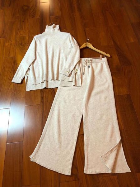 fashion 2021 ladies suit cashmere wool turtleneck pullover + tight strap waist side slit wide leg pants 2-piece set 1207 women's two pi, White
fashion 2021 ladies suit cashmere wool turtleneck pullover + tight strap waist side slit wide leg pants 2-piece set 1207 women's two pi, White