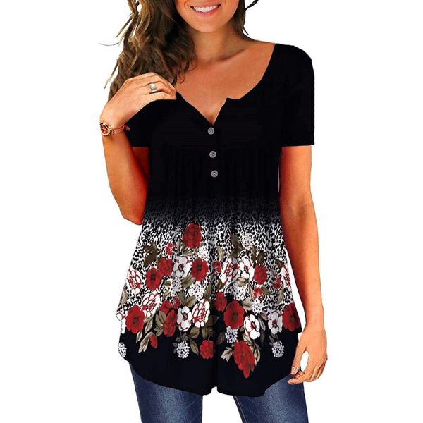 women's blouses & shirts womens floral printed tunic buttons short sleeve v- neck loose summer women and bloues chemise femme camisas, White
women's blouses & shirts womens floral printed tunic buttons short sleeve v- neck loose summer women and bloues chemise femme camisas, White
