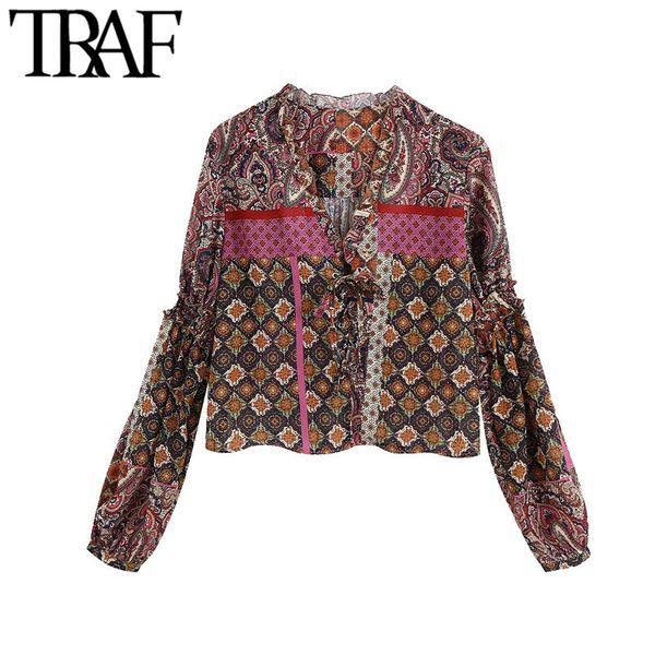 traf women fashion paisley print ruffles blouses vintage tied v neck long sleeve female shirts blusas chic 210415, White
traf women fashion paisley print ruffles blouses vintage tied v neck long sleeve female shirts blusas chic 210415, White