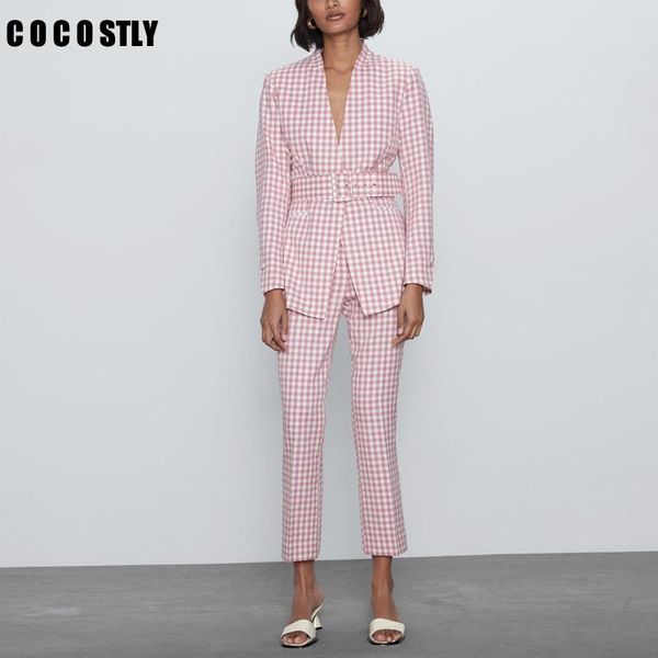 women's suits & blazers 2021 pink vintage plaid pants suit women v-neck belt blazer jacket coat+flares trousers female office two piece, White;black
women's suits & blazers 2021 pink vintage plaid pants suit women v-neck belt blazer jacket coat+flares trousers female office two piece, White;black