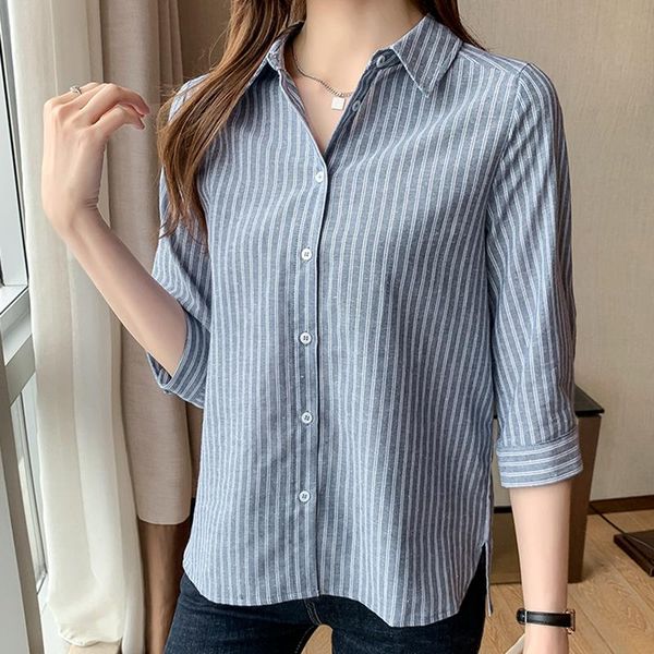 women's blouses & shirts ljsxls three quarter sleeve turn-down collar blouse women spring summer striped blusas mujer de moda 2021 casu, White
women's blouses & shirts ljsxls three quarter sleeve turn-down collar blouse women spring summer striped blusas mujer de moda 2021 casu, White