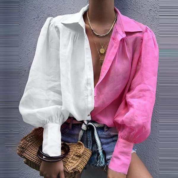 women's blouses & shirts moarcho women high street v-neck spliced straight patchwork single breasted lantern sleeve blouse pink and whi, White
women's blouses & shirts moarcho women high street v-neck spliced straight patchwork single breasted lantern sleeve blouse pink and whi, White