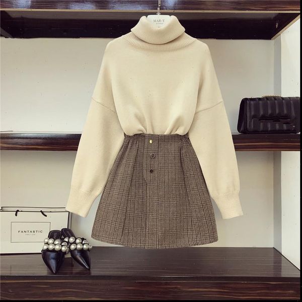 fall winter womens tracksuits lazy wind turtleneck oversize knitted sweater and high waist patchwork lattice 2 piece sets, Gray
fall winter womens tracksuits lazy wind turtleneck oversize knitted sweater and high waist patchwork lattice 2 piece sets, Gray