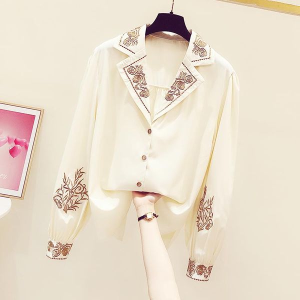 women's blouses & shirts 2021 spring embroidery shirt retro lantern sleeve embroidered female chiffon office lady blusas, White
women's blouses & shirts 2021 spring embroidery shirt retro lantern sleeve embroidered female chiffon office lady blusas, White