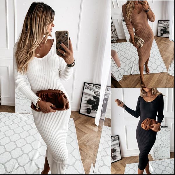 womens female dress elegant long solid color v neck sleeve one piece slim knitted for ladies fashion party meeting, Black;gray
womens female dress elegant long solid color v neck sleeve one piece slim knitted for ladies fashion party meeting, Black;gray