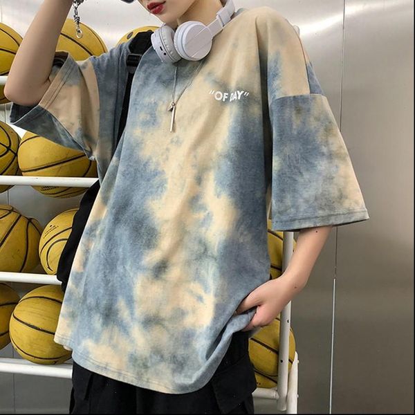 women t shirt harajuku tie dyeing gradient tees short sleeve loose lady round neck shirts drop, White
women t shirt harajuku tie dyeing gradient tees short sleeve loose lady round neck shirts drop, White