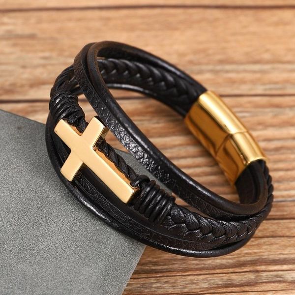 religious style metal cross multilayer design fashion leather bracelet classic gift for men bangle, Black
religious style metal cross multilayer design fashion leather bracelet classic gift for men bangle, Black