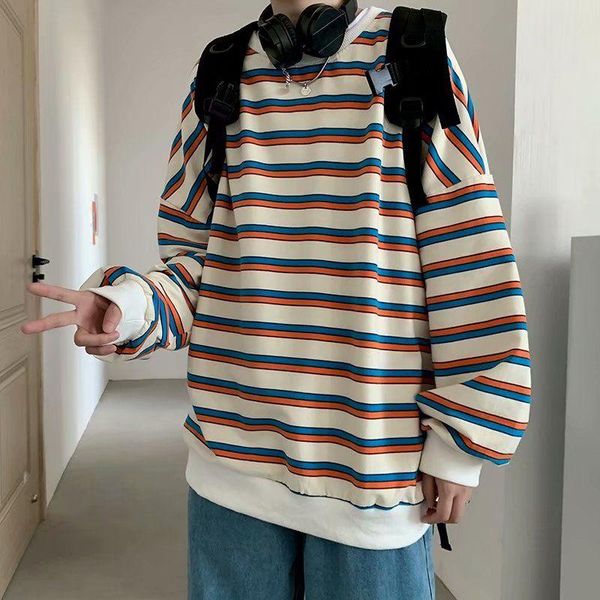 men's hoodies & sweatshirts 2021 loose round collar striped printing long sleeves clothing pullover fashion trend coats m-2xl, Black
men's hoodies & sweatshirts 2021 loose round collar striped printing long sleeves clothing pullover fashion trend coats m-2xl, Black