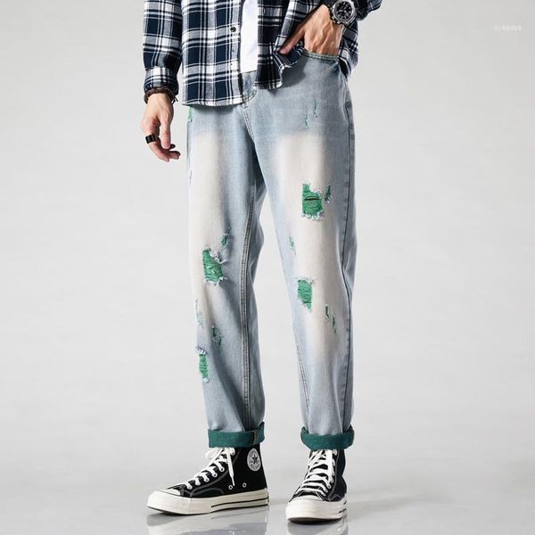 cotton hole jeans men's fashion hit color casual loose hip hop jean pants men streetwear wild straight denim trousers mens1, Blue
cotton hole jeans men's fashion hit color casual loose hip hop jean pants men streetwear wild straight denim trousers mens1, Blue