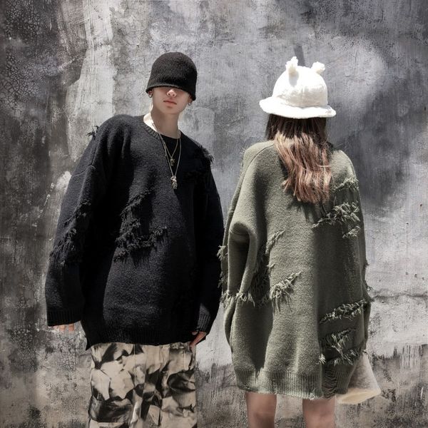 hip hop streetwear knitted sweater men vintage retro plain ripped sweater pullover cotton harajuku casual loose, White;black
hip hop streetwear knitted sweater men vintage retro plain ripped sweater pullover cotton harajuku casual loose, White;black