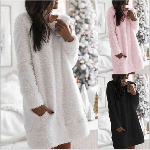 round neck simple fashion new casual straight plush women dress autumn and winter comfortable plush warm dresses vestidos 210329, Black;gray
round neck simple fashion new casual straight plush women dress autumn and winter comfortable plush warm dresses vestidos 210329, Black;gray