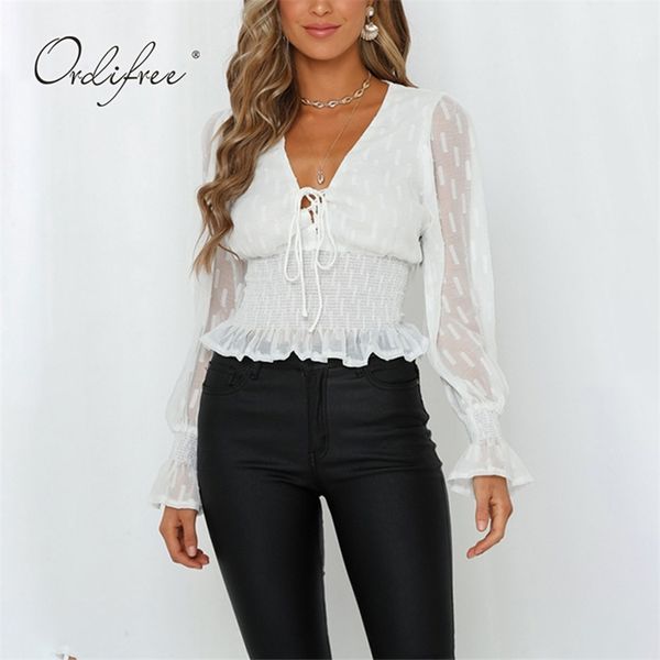 summer women chiffon blouse shirt long sleeve lace up transparent 210513, White
summer women chiffon blouse shirt long sleeve lace up transparent 210513, White