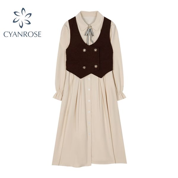 women french vintage shirt dress with double breasted vest female lantern long sleeve trendy elegant party baggy ol frocks 210430, Black;gray
women french vintage shirt dress with double breasted vest female lantern long sleeve trendy elegant party baggy ol frocks 210430, Black;gray