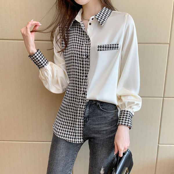 women's blouses & shirts women spliced houndstooth satin blouse patchwork lady office fashion clothing female shirt long sleeve plus s, White
women's blouses & shirts women spliced houndstooth satin blouse patchwork lady office fashion clothing female shirt long sleeve plus s, White