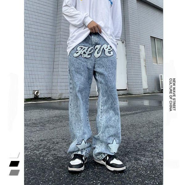 men's jeans american baggy men embroidery patchwork pants streetwear vibe loose straight retro hip hop trousers women bottoms, Blue
men's jeans american baggy men embroidery patchwork pants streetwear vibe loose straight retro hip hop trousers women bottoms, Blue