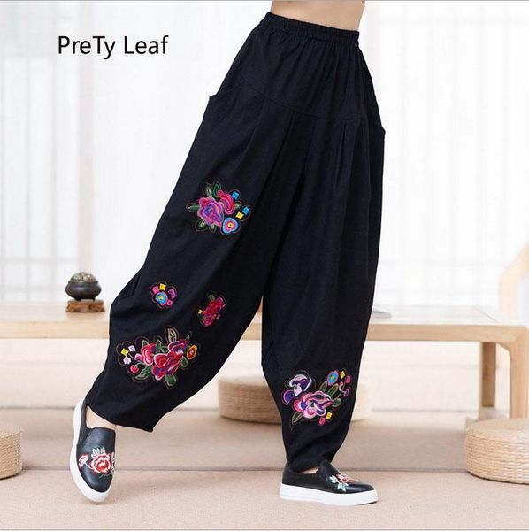 women's pants & capris 2021 autumn large size ethnic style linen embroidery loose wide leg, Black;white
women's pants & capris 2021 autumn large size ethnic style linen embroidery loose wide leg, Black;white