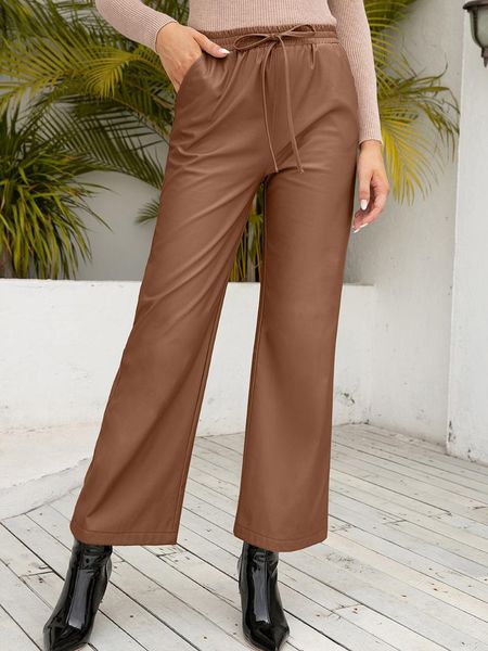 women's pants & capris women pu leather solid color tied elastic-waist straight-leg trousers with pockets for girls black/brown, Black;white
women's pants & capris women pu leather solid color tied elastic-waist straight-leg trousers with pockets for girls black/brown, Black;white