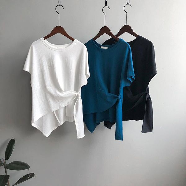 women's t-shirt korean summer irregular bandage short-sleeved wild ins shirt design sense loose casual bottoming tide, White
women's t-shirt korean summer irregular bandage short-sleeved wild ins shirt design sense loose casual bottoming tide, White