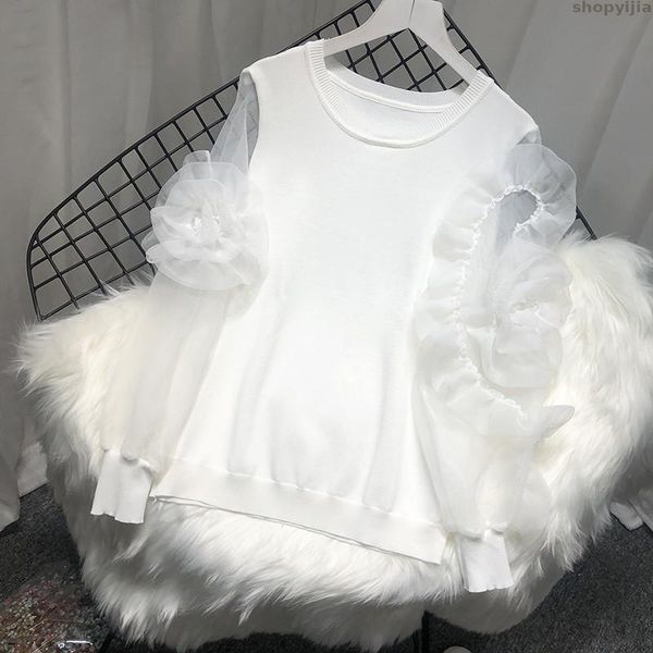 women's sweaters 3d flower spring and summer knitting organza patchwork lantern sleeve pullover sweater fashion, White;black
women's sweaters 3d flower spring and summer knitting organza patchwork lantern sleeve pullover sweater fashion, White;black