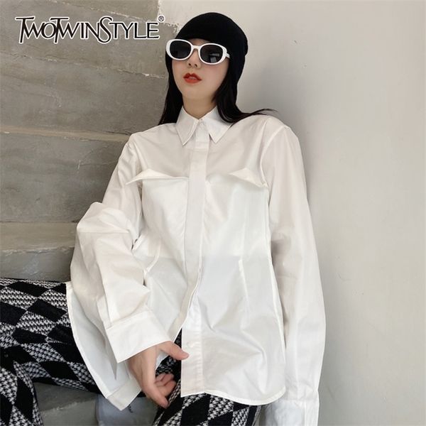 minimalist patchwork pocket for women lapel long sleeve casual white blouse female fashion clothing 210524
minimalist patchwork pocket for women lapel long sleeve casual white blouse female fashion clothing 210524