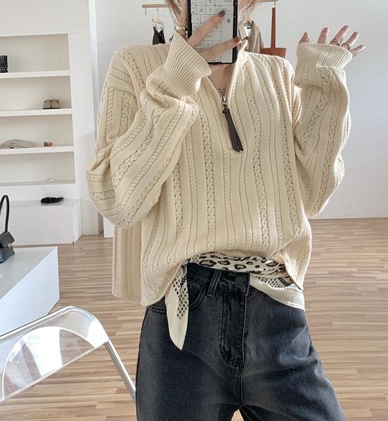 women's sweaters women knit sweater fall winter casual loose stand collar zipper twist warm pullover for female minimalist solid color, White;black
women's sweaters women knit sweater fall winter casual loose stand collar zipper twist warm pullover for female minimalist solid color, White;black