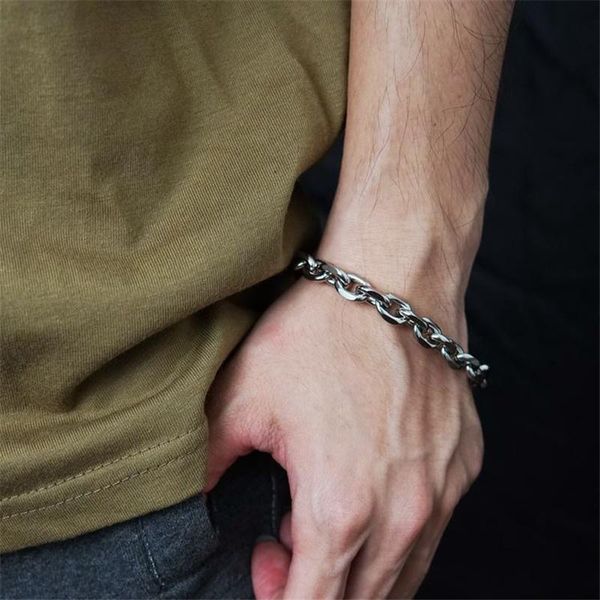 link, chain retro link bracelets for men overlap interlocked curb stainless steel punk oval male jewelry, Black
link, chain retro link bracelets for men overlap interlocked curb stainless steel punk oval male jewelry, Black