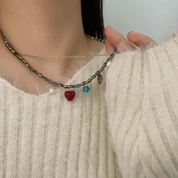 pendant necklaces 2022 kpop vintage trend love heart flower beaded natural pearl chain double necklace for women girls aesthetic jewelry, Silver
pendant necklaces 2022 kpop vintage trend love heart flower beaded natural pearl chain double necklace for women girls aesthetic jewelry, Silver