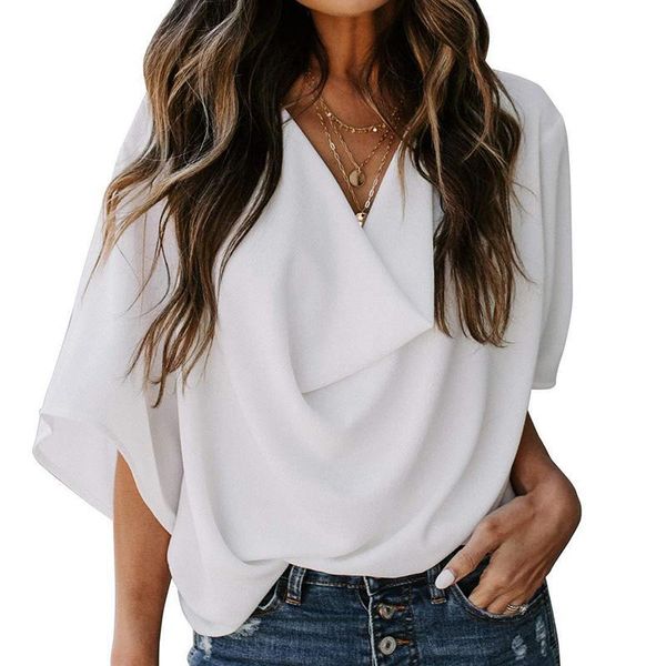 women's blouses & shirts summer loose folds 3/4 sleeve chiffon women blouse v-neck solid large size 3xl ladies fashion casual elegant, White
women's blouses & shirts summer loose folds 3/4 sleeve chiffon women blouse v-neck solid large size 3xl ladies fashion casual elegant, White