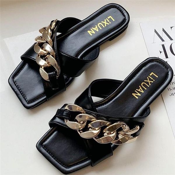 slippers fashion metal chain women charm open-toe flat set foot vacation beach sandals casual flip flops shoes, Black
slippers fashion metal chain women charm open-toe flat set foot vacation beach sandals casual flip flops shoes, Black