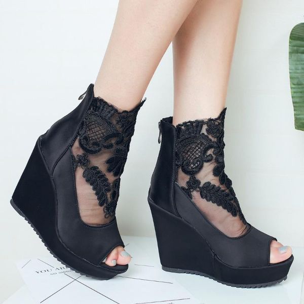 women shoes wedges heels 11cm summer sandals platform lace women's embroidery gladiator my2261, Black
women shoes wedges heels 11cm summer sandals platform lace women's embroidery gladiator my2261, Black