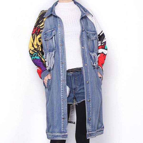 women's jackets 2021 spring arrival fashion design punk cartoon graffiti printed loose jeans jacket irregular long sleeve denim coat ou, Black;brown
women's jackets 2021 spring arrival fashion design punk cartoon graffiti printed loose jeans jacket irregular long sleeve denim coat ou, Black;brown