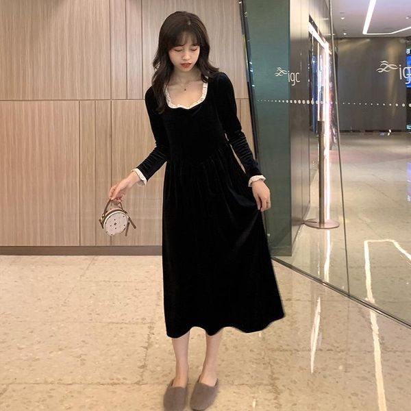 casual dresses women's square neck lace velvet dress autumn and winter waist was thinner temperament a-line mid-length women, Black;gray
casual dresses women's square neck lace velvet dress autumn and winter waist was thinner temperament a-line mid-length women, Black;gray