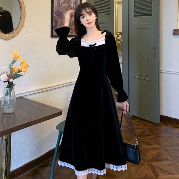 court square neck suspender veet drs autumn winter 2021 korean french small black long sleeve skirt, Black;gray
court square neck suspender veet drs autumn winter 2021 korean french small black long sleeve skirt, Black;gray