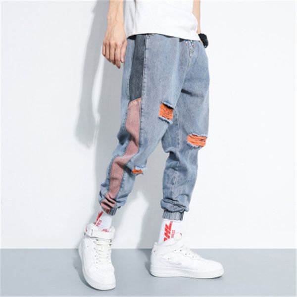 men loose hole jeans fashion korean version trend drawstring casual trousers designer male hiphop skateboard biker mid waist denim pants, Blue
men loose hole jeans fashion korean version trend drawstring casual trousers designer male hiphop skateboard biker mid waist denim pants, Blue