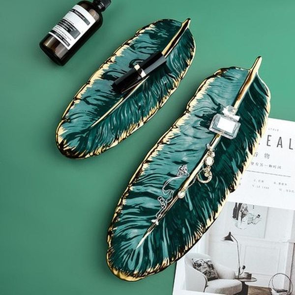 kitchen storage & organization luxury ceramic platter tray with glod rim green leaf feather jewelry makeup brush decorative sushi plate
kitchen storage & organization luxury ceramic platter tray with glod rim green leaf feather jewelry makeup brush decorative sushi plate