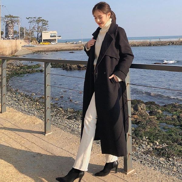 women's wool & blends women winter casual long woolen trend coat office lady warm loose lace-up overcoat sleeve fashion outwear, Black
women's wool & blends women winter casual long woolen trend coat office lady warm loose lace-up overcoat sleeve fashion outwear, Black