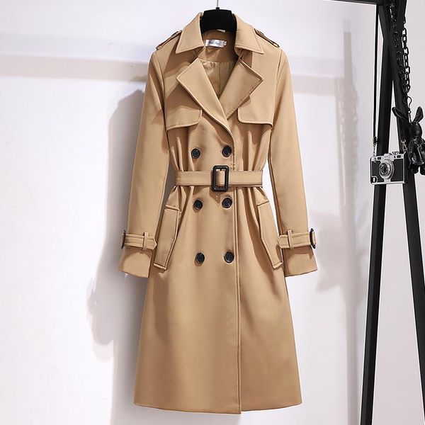 long jacket trench coats british breasted casual loose sleeve vintage for women, Tan;black
long jacket trench coats british breasted casual loose sleeve vintage for women, Tan;black