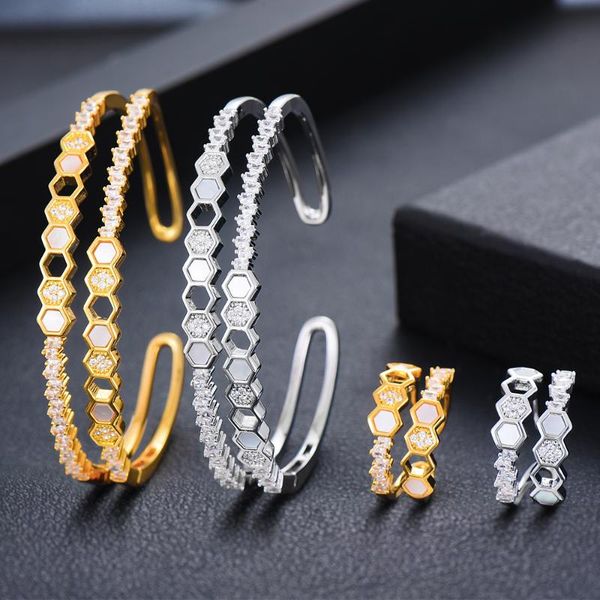 earrings & necklace trendy luxury splicing bangle ring jewelry set for women girl gift accessories micro pave cubic zirconia, Silver
earrings & necklace trendy luxury splicing bangle ring jewelry set for women girl gift accessories micro pave cubic zirconia, Silver