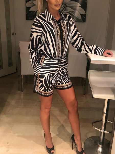 women zebra print buttoned shirt & zipper short sets full casual single breasted turn-down collar above knee mini women's tracksuits, Gray
women zebra print buttoned shirt & zipper short sets full casual single breasted turn-down collar above knee mini women's tracksuits, Gray