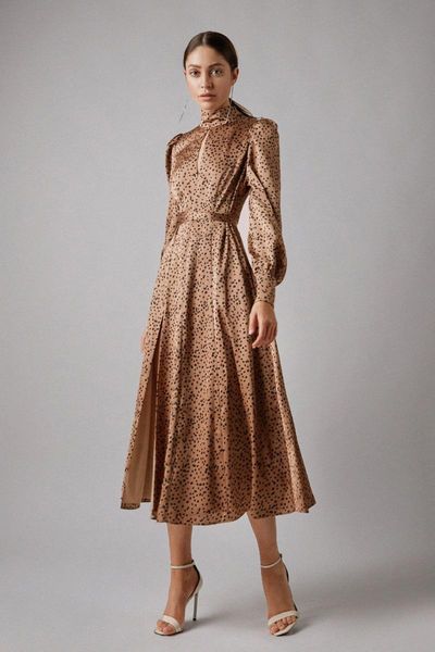 fashion elegant women long dresses hollow female's high neck lantern sleeve polka dots printed split party casual, Black;gray
fashion elegant women long dresses hollow female's high neck lantern sleeve polka dots printed split party casual, Black;gray