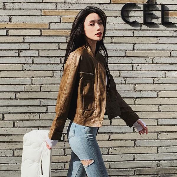women's leather & faux short jacket stand-up collar hong kong locomotive pu women 2021 spring autumn style, Black
women's leather & faux short jacket stand-up collar hong kong locomotive pu women 2021 spring autumn style, Black