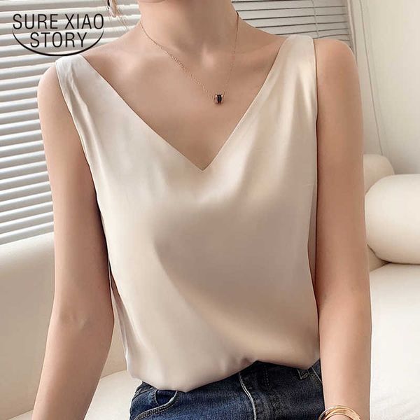 sleeveless solid silk blouse summer spring casual v-neck thin satin vest women's blouse female blusas mujer 13711 210528, White
sleeveless solid silk blouse summer spring casual v-neck thin satin vest women's blouse female blusas mujer 13711 210528, White