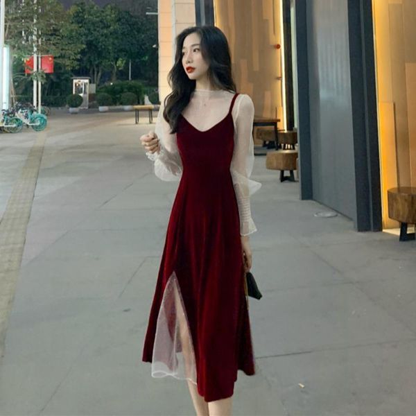 casual dresses autumn spring women two piece dress set vintage mesh transparent camisole long velvet 2021 korean bottoming vestidos, Black;gray
casual dresses autumn spring women two piece dress set vintage mesh transparent camisole long velvet 2021 korean bottoming vestidos, Black;gray