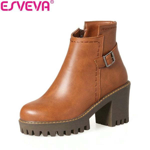 boots esveva 2021 women round toe solid square high heel synthetic ankle pu western style platform ladies shoes size 34-43, Black
boots esveva 2021 women round toe solid square high heel synthetic ankle pu western style platform ladies shoes size 34-43, Black